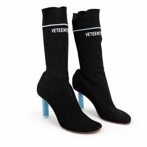 Vetements Black Sock Ankle Boot Sz 6 Blue Lighter Heel Designer Luxury